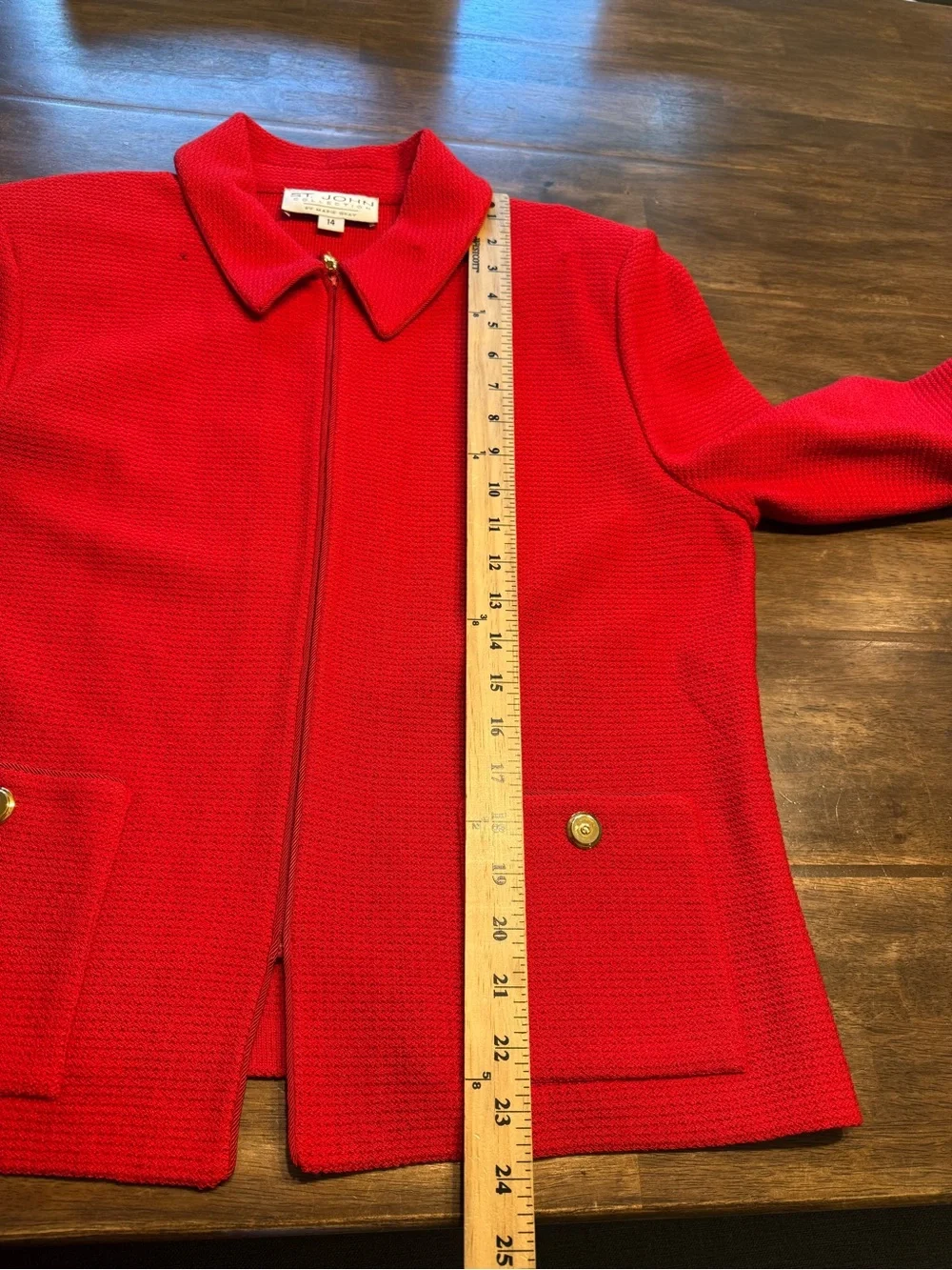 St. John Collection Women’s Long Sleeve Red Knit Zip Up Jacket Blazer SZ 14